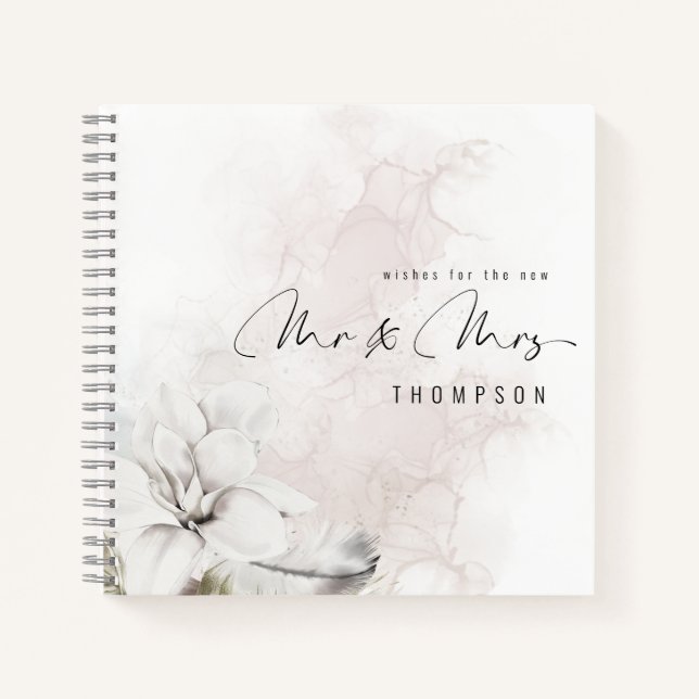 Watercolor White Floral New Mr Mrs Guest Book (Front)
