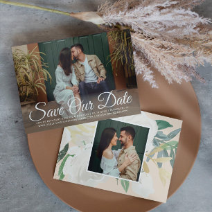 Watercolor White Floral Two Photo Wedding Save The Date
