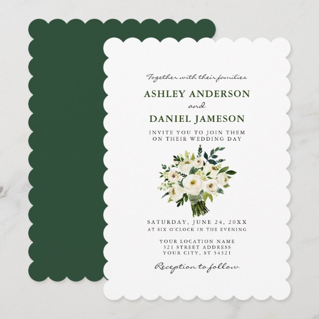 Watercolor White Floral Wedding Greenery S Invitation (Front/Back)