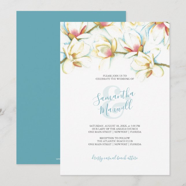 Watercolor White Floral Wedding Invitations (Front/Back)