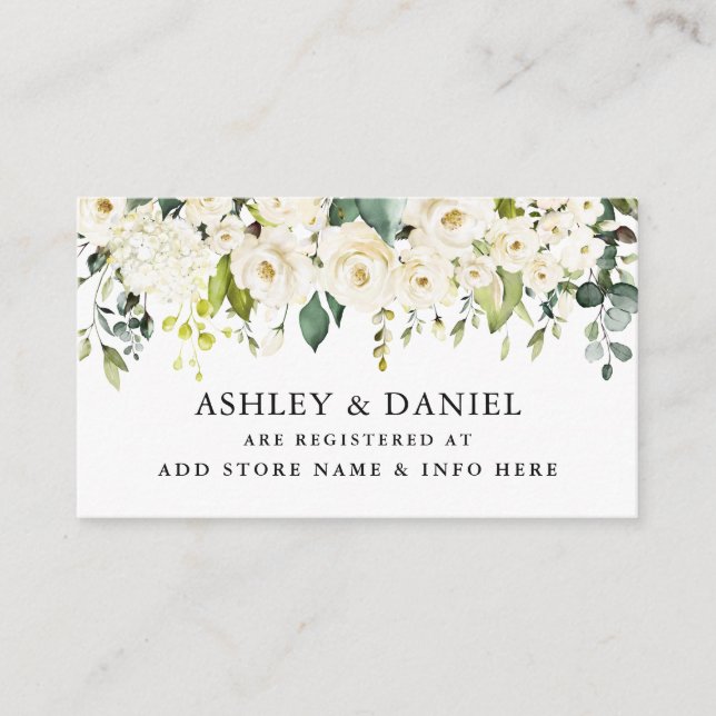 Watercolor White Floral Wedding Registry Enclosure Card (Front)
