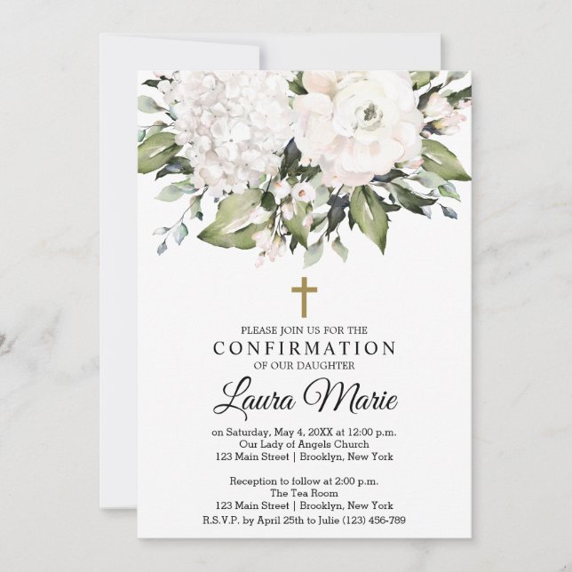 Watercolor White Florals Confirmation Invitation (Front)