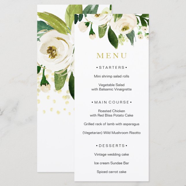 Watercolor White Flower Wedding Menu (Front/Back)