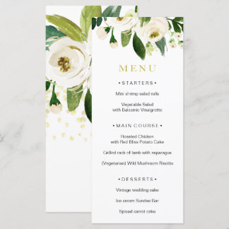 Watercolor White Flower Wedding Menu