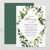 Watercolor White Flowers Frame Baby Blessing