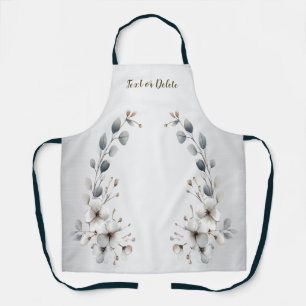 Watercolor White Flowers Golden Frame Silver Teal Apron