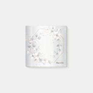 Watercolor White Flowers Golden Frame Silver Teal Post-it Notes