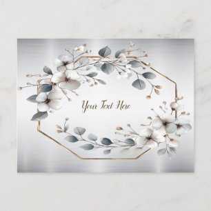 Watercolor White Flowers Golden Frame Silver Teal Postcard