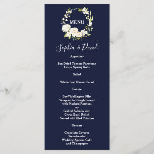 Watercolor White Flowers Green Wreath Wedding Menu