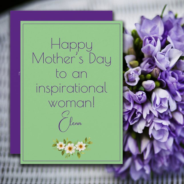 Watercolor white flowers mother green card (Creator Uploaded)