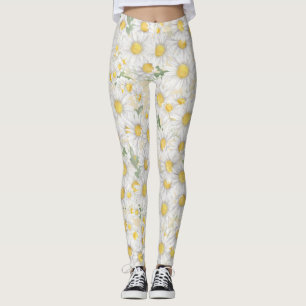 watercolor white flowers pattern leggings