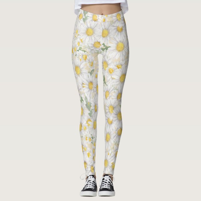 watercolor white flowers pattern leggings (Front)