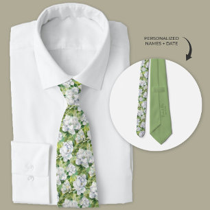 Watercolor White Gardenia Floral Groomsmen Tie