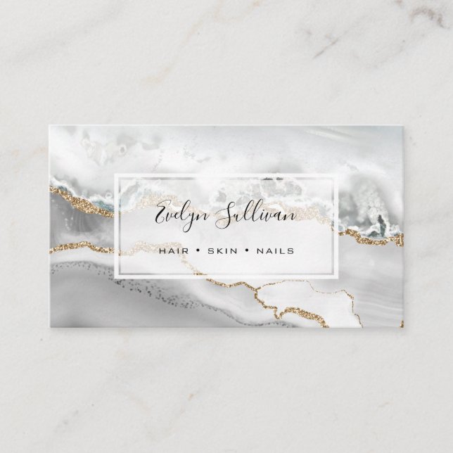 watercolor white geode business card (Front)