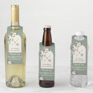 Watercolor White & Green Floral Vintage Wedding Bottle Tag