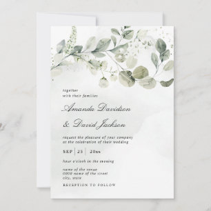 Watercolor White Green Foliage Eucalyptus Wedding Invitation