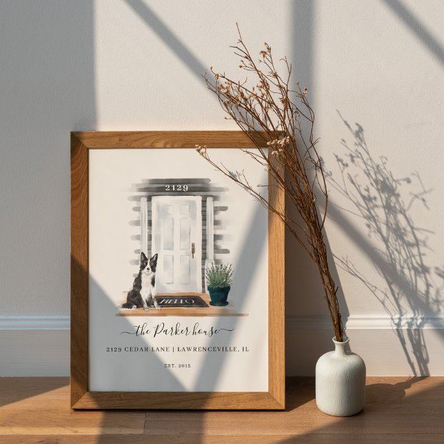 Watercolor White Hamptons Style Door Border Collie Poster (Watercolor White Hamptons Style Door Border Collie Poster)