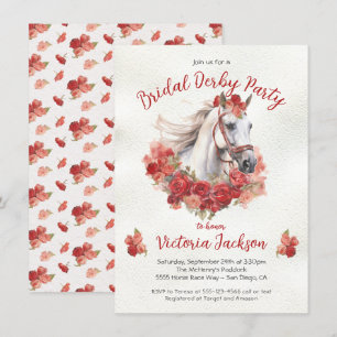 Watercolor white horse roses Derby Bridal Shower Invitation