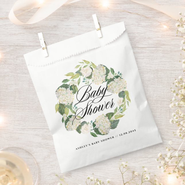 Watercolor White Hydrangea Wreath Baby Shower Favour Bags (Clipped)