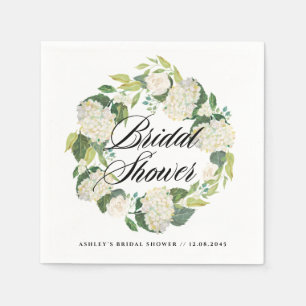 Watercolor White Hydrangea Wreath Bridal Shower Napkin