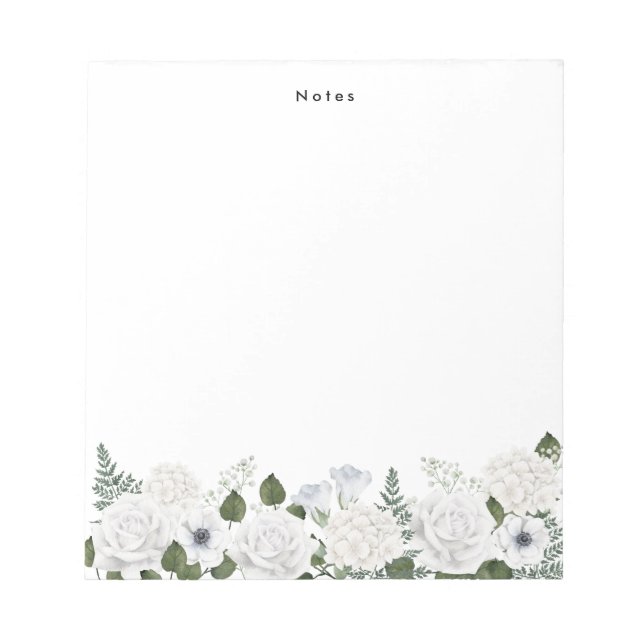 Watercolor White Hydrangeas & Peonies Personalised Notepad (Front)