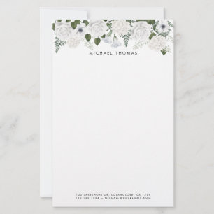 Watercolor White Hydrangeas & Peonies Personalised Stationery