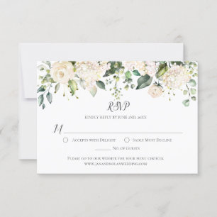Watercolor White Hydrangeasand Roses Greenery RSVP Card
