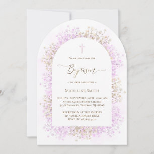 watercolor white lilac flowers Baptism Invitation