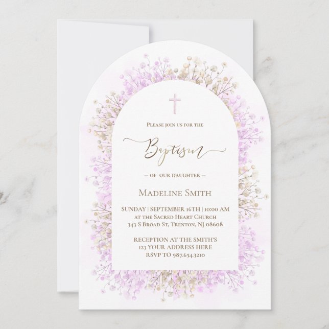 watercolor white lilac flowers Baptism Invitation (Front)