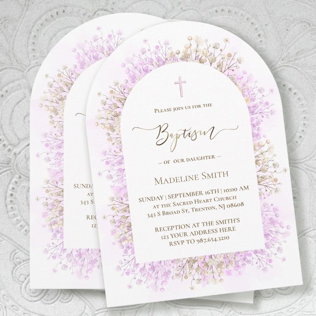 watercolor white lilac flowers Baptism Invitation (Creator Uploaded)