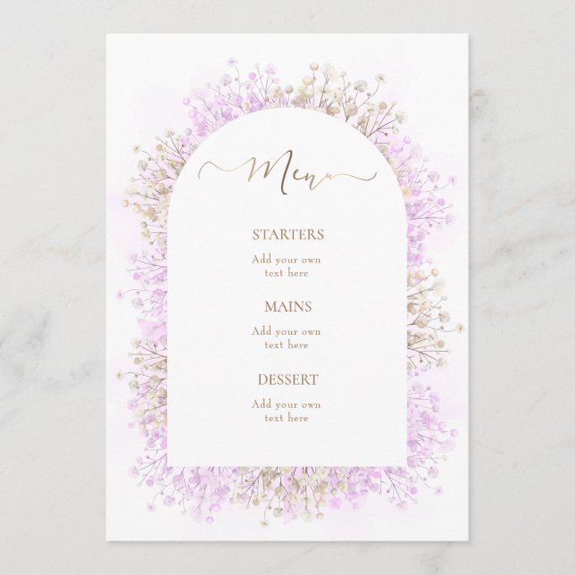 watercolor white lilac flowers  menu (Front)