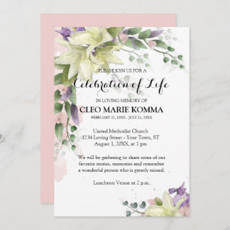 Watercolor White Lilies Sympathy Invitation