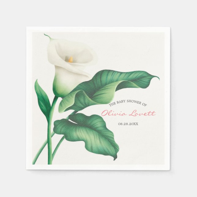Watercolor White Lilly Baby Shower Napkins (Front)