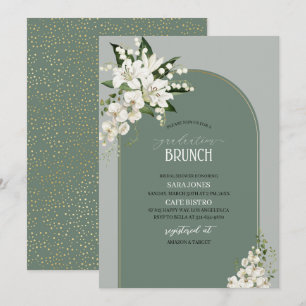 Watercolor White Lily and green background graduat Invitation