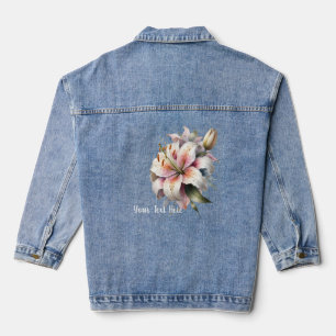 Watercolor White Lily Bouquet & Text Denim Jacket