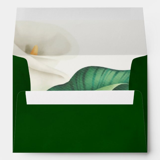 Watercolor White Lily With Green Foliage Wedding Envelope (Back (Bottom))