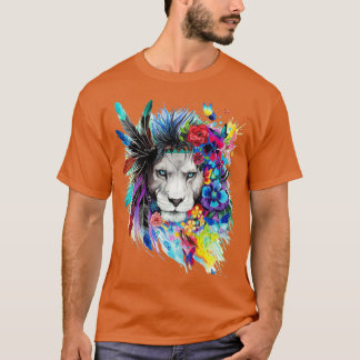 Watercolor White Lion Artistic Painting with colou T-Shirt