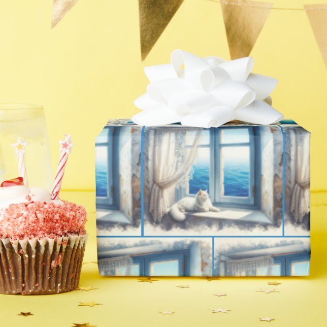 Watercolor White Looking at the Ocean Wrapping Paper (Birthday Party)