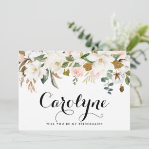 Watercolor White Magnolia Custom Bridesmaid Card