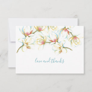 Watercolor White Magnolia Flower Thank You Card