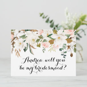 Watercolor White Magnolia Garland Bridesmaid Card