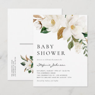 Watercolor White Magnolia Rustic Baby Shower Invitation Postcard
