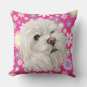 WATERCOLOR WHITE MALTESE DOG FACE CUSHION