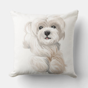 WATERCOLOR WHITE MALTESE PUPPY DOG CUSHION