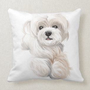 WATERCOLOR WHITE MALTESE PUPPY DOG CUSHION