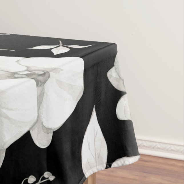 Watercolor White Orchid on Black | Tablecloth (In Situ)