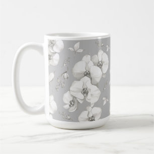 Watercolor White Orchid on Grey   Coffee Mug