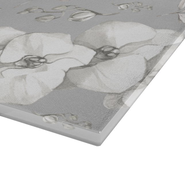 Watercolor White Orchid on Grey | Cutting Board (Corner)
