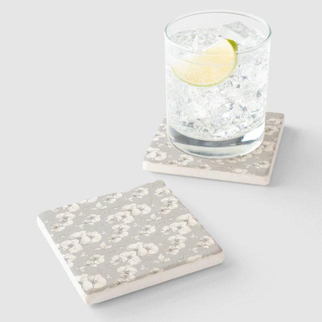 Watercolor White Orchid on Grey | Stone Coaster (Side)