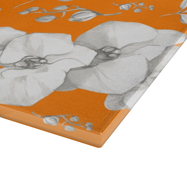 Watercolor White Orchid on Orange | Cutting Board (Corner)
